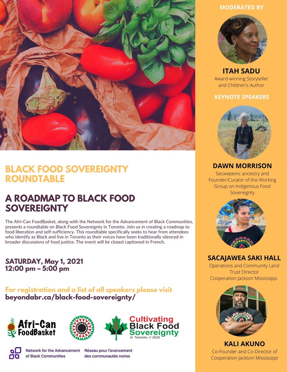 The Afri-Can FoodBasket, along with the Network for the Advancement of Black Communities, presents a roundtable on Black Food Sovereignty in Toronto. On May 1st, help create a roadmap to food liberation and self-sufficiency! beyondabr.ca/black-food-sov…