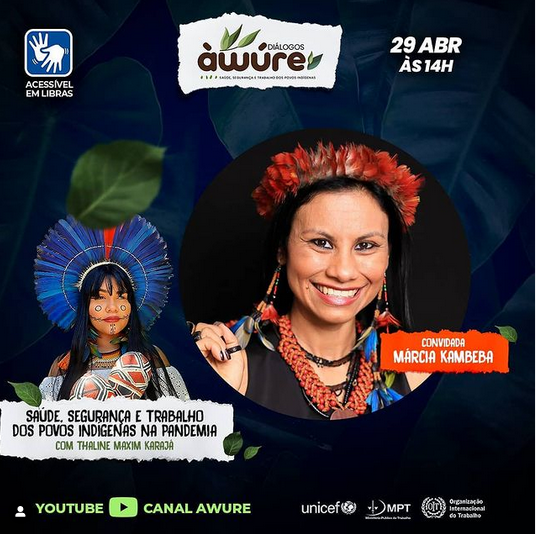 Daqui a pouco, às 14h, #DiálogosÀwúre fala sobre “Saúde, Segurança e Trabalho dos #PovosIndígenas na #Pandemia". A live, com participação de <a href="/MKambeba/">Márcia Kambeba</a> e <a href="/MaximThatha/">Thaline karajá</a>, faz parte do #AbrilIndígena, em defesa dos direitos, cultura e #ancestralidadeIndígena.
ow.ly/ZSrZ50EzC0D