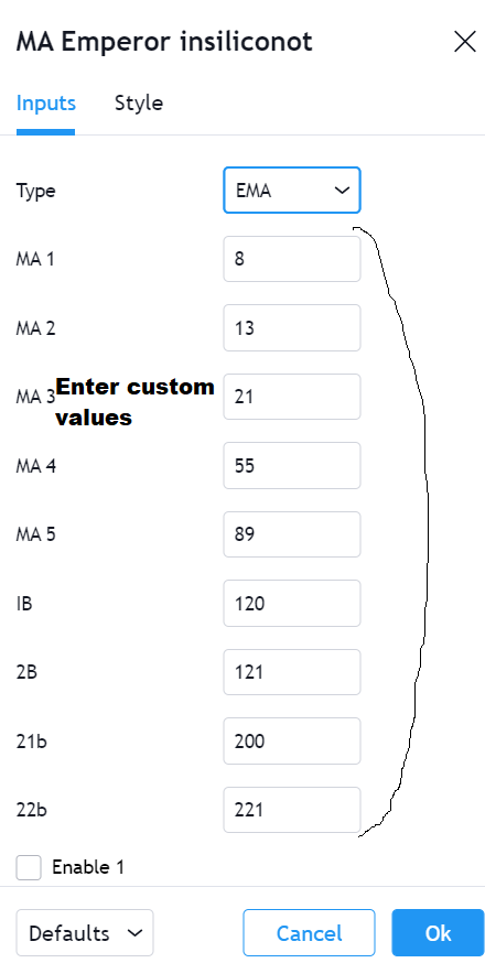 The indicator itself the most comprehensive Moving Average Indicator which provides 9 MAs and 13 Different times of MAs.The base of the indicator was by  @insiliconot.To further enhance it, I have added a cross indicator on the cross which works the best historically on Alts.