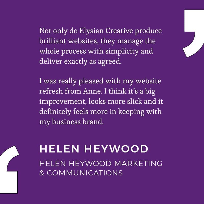 We just love receiving testimonials from happy clients! This is what Helen from helenheywood.uk had to say about her website update. 

#websitedesign #websiteupdate #websitedesigner #webdevelopment #creative #happycustomer #testimonial instagr.am/p/COQJTZ1hLz9/