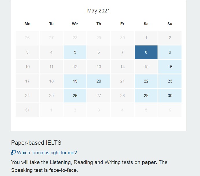 to register for a new IELTS exam, they will provide you with a proper calendar schedule which is absolutely Fake dates that they never intend on taking the examinations on.Here's exhibit A from just now . The blue boxes according to the British Council are all the dates that~