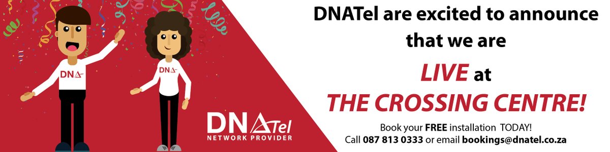 DNATel_ZA's tweet photo. DNATel are happy to announce that our fibre is LIVE at The Crossing Centre in Nelspruit! 🎉 Activations will be taking place over the next few days.

Call or WhatsApp 087 813 033 to get your business fibre TODAY! 
#DNATel #BusinessFibre #FibreInternet https://t.co/uqE8Y5z02p