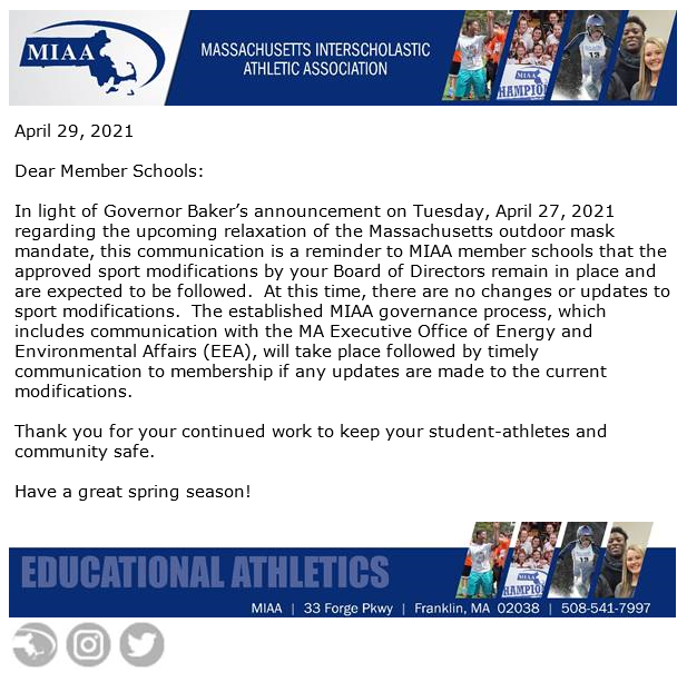 MIAA: No change in approved sports modifications "at this time"