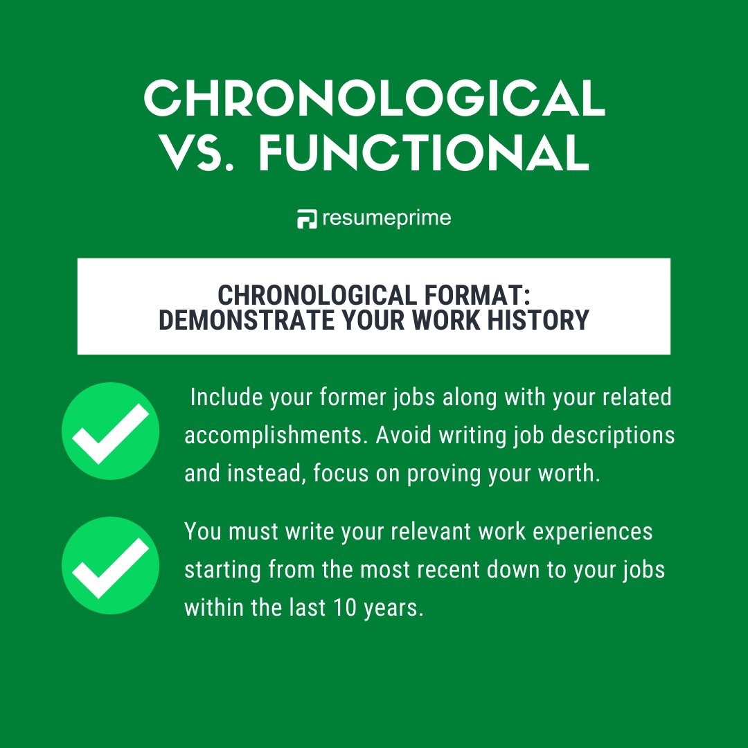 resumeprime's tweet image. Choosing the best resume format is key to job hunt success. Know the difference between chronological and functional resume formats. #contentchecker #resumeformat #jobsuccess #jobadvice #careergoals #entrylevel #professionalresume #resumeprime #chronology #resumeskills