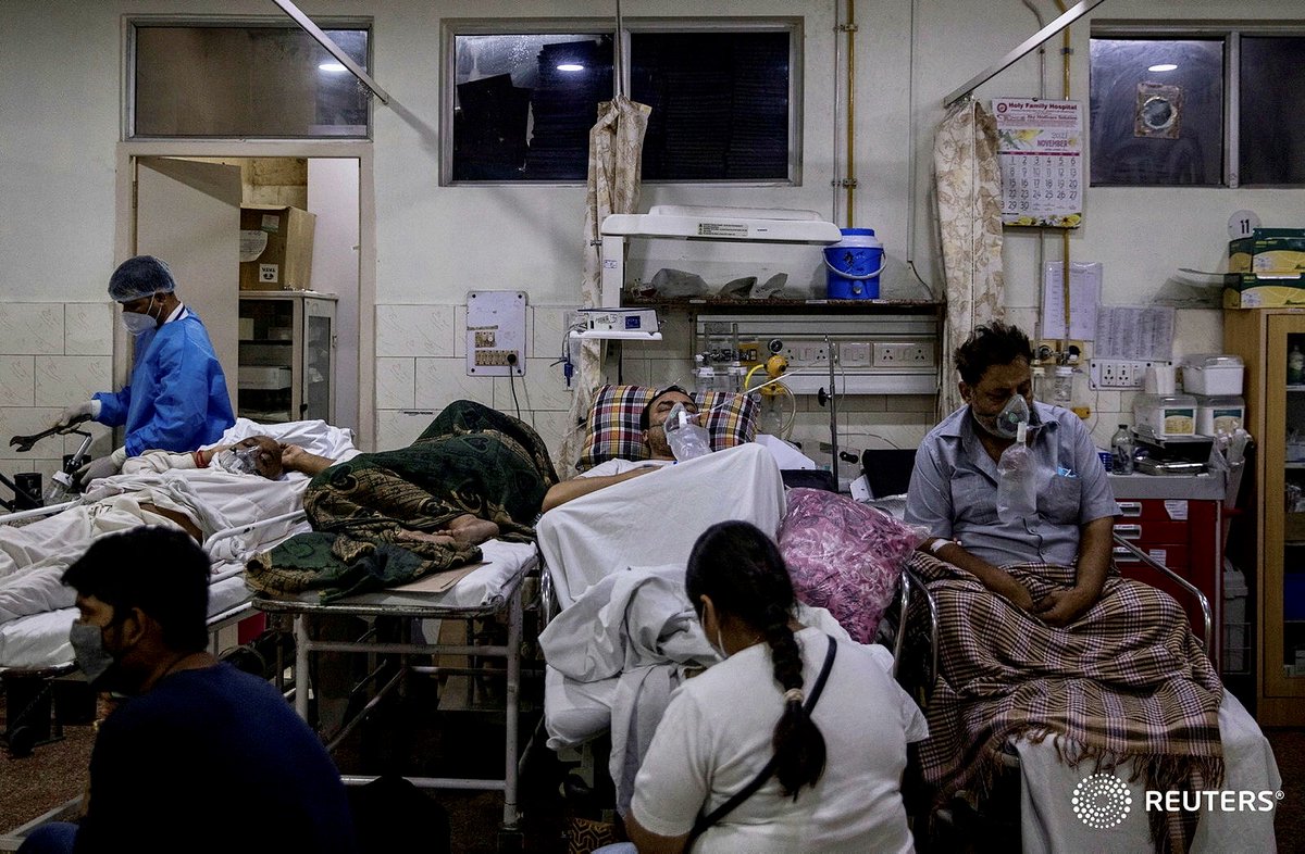 Manika Goel sat at the feet of her husband who was wedged between three other patients in the casualty ward. She had lost her mother a few hours before she spoke to  @Reuters. "I have an eight-year-old kid. I don't know what I will tell him (if my husband dies)."