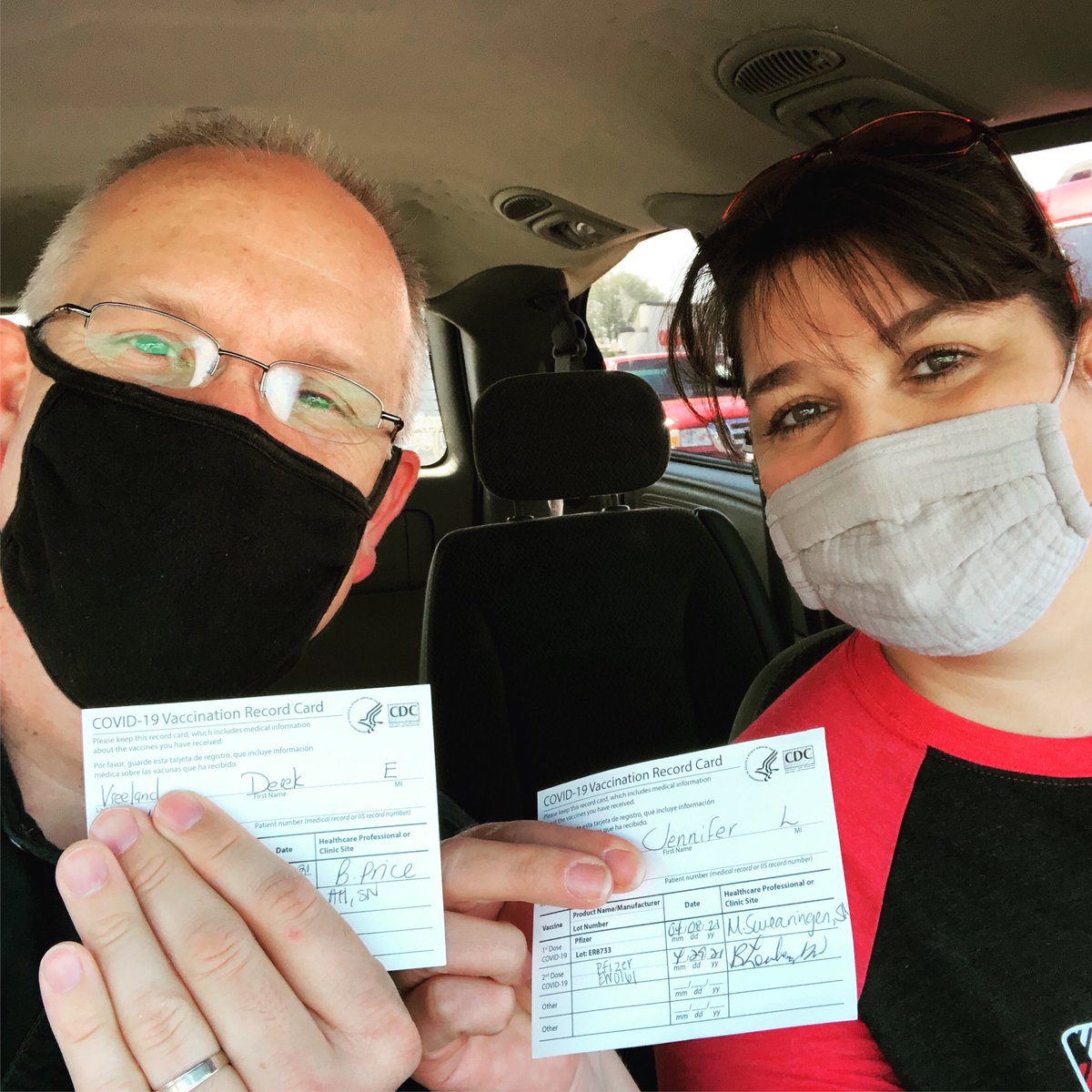 DerekVreeland's tweet photo. Fully vaccinated! #covidvacccine #secondose #pfizer #weareallinthistogether https://t.co/Zgr0JOudb6
