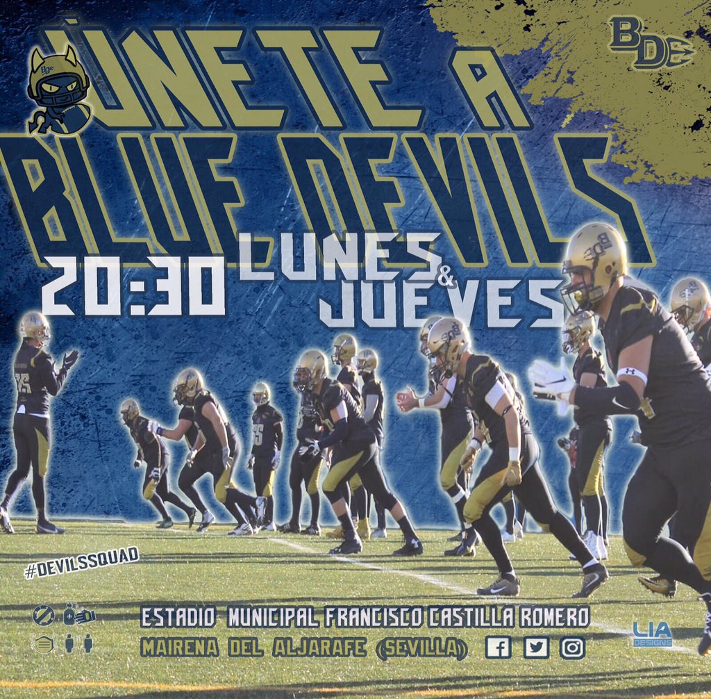 MBlueDevils's tweet photo. ¡ÚNETE A BLUE DEVILS! Ven y entrena con Blue Devils, pregunta por RRSS si te gusta el FÚTBOL AMERICANO o quieres conocer este gran deporte 😉🏈🔱 @MairenaAljarafe @FEFA_Spain @FAFA_Andalucia ✏️🖥 @liadkx #DevilsSquad #FútbolAmericano #Football #MairenaDelAljarafe #Sevilla https://t.co/yerQG9RGm7