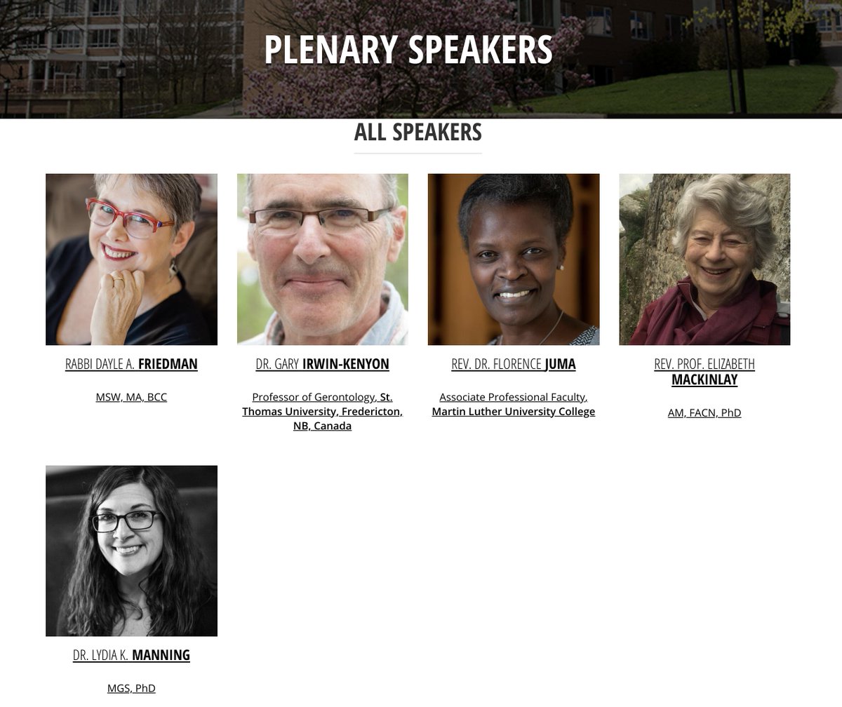Join our great plenary speakers online in June for the 9th International Conference on #Ageing &amp; #Spirituality. Registration now open. Info: bit.ly/3v6TmMn <a href="/LydiaKManning/">Dr. Lydia K. Manning</a> @rabbidayle <a href="/garyirwinkenyon/">Gary Irwin-Kenyon</a> <a href="/flojuma2/">Florence Akumu Juma</a>