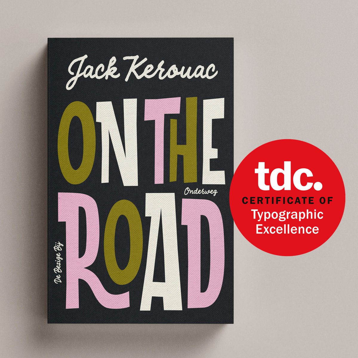 MokerOntwerp's tweet photo. We are happy to announce that our book cover for On the Road has been awarded with a Certificate of Typographic Excellence from the Type Directors Club in New York! It is the third time we have been acknowledged with this honor. @typedirectors #tdc67 @debezigebij https://t.co/juXplY2rfT