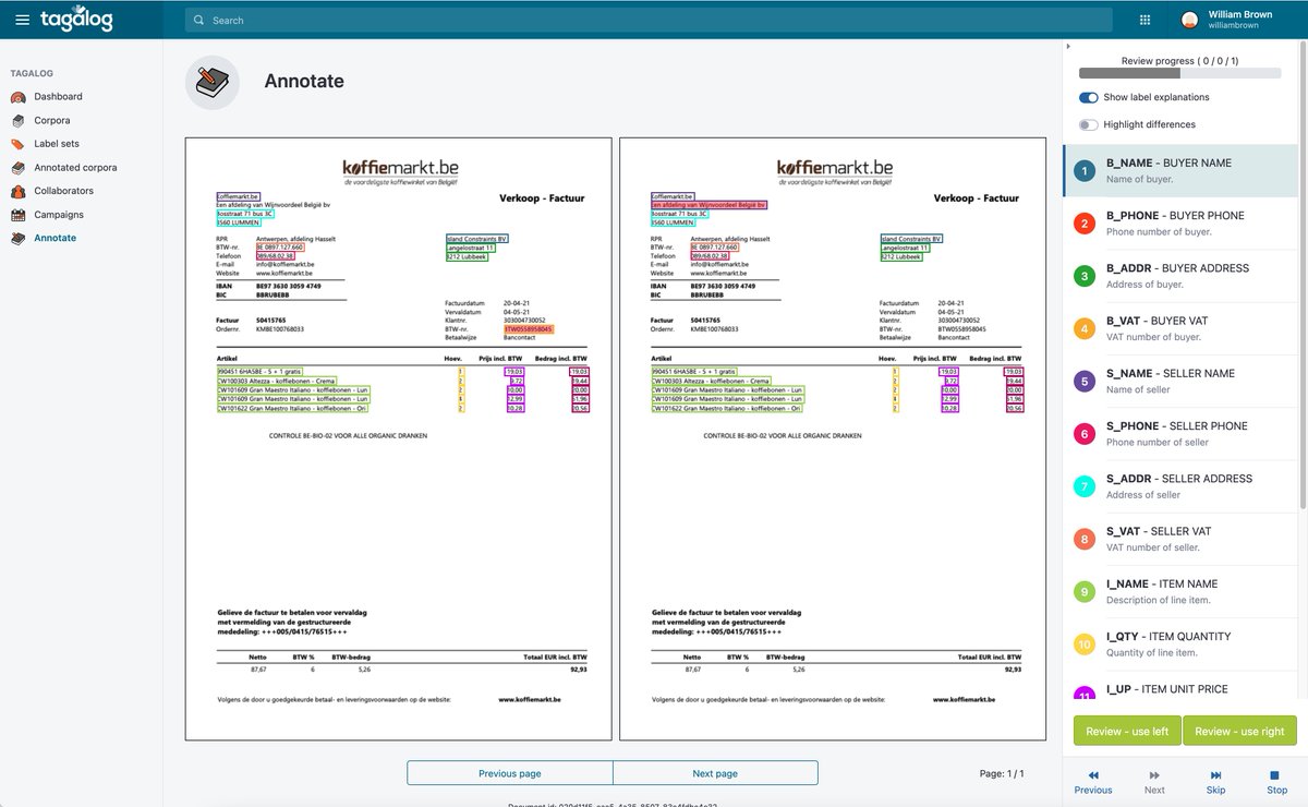 Many #ai and #machinelearning projects fail because of low-quality labeled #data. For challenging #annotation tasks, it's crucial to have several annotators label the documents and review the conflicts. Our labeling tool #Tagalog is there to support you in those projects. #nlproc