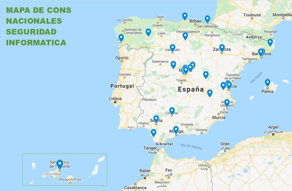 Cada vez hay más y más eventos de #hacking y seguridad informática en España 💪🇪🇸 
Hemos hecho un mapa donde lo podéis comprobar:  google.com/maps/d/u/0/vie… 
Deseando volver a coger la mochila y juntarnos para tomar todas esas 🍻 que nos quedaron pendientes  por la pandemia!