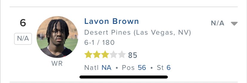 TheLavonBrown's tweet photo. I want to thank God for blessing me with the opportunity to become a 3 ⭐️ rated WR. I also wanted to thank @bangulo @GregBiggins @BrandonHuffman and @DHill39  for making this possible. Thank you!! @CoachJonesLV @ShelbyMac_UNLV @Scott_Schrader @NINETY6Q @dphs_athletics https://t.co/LDG6yIpMiq
