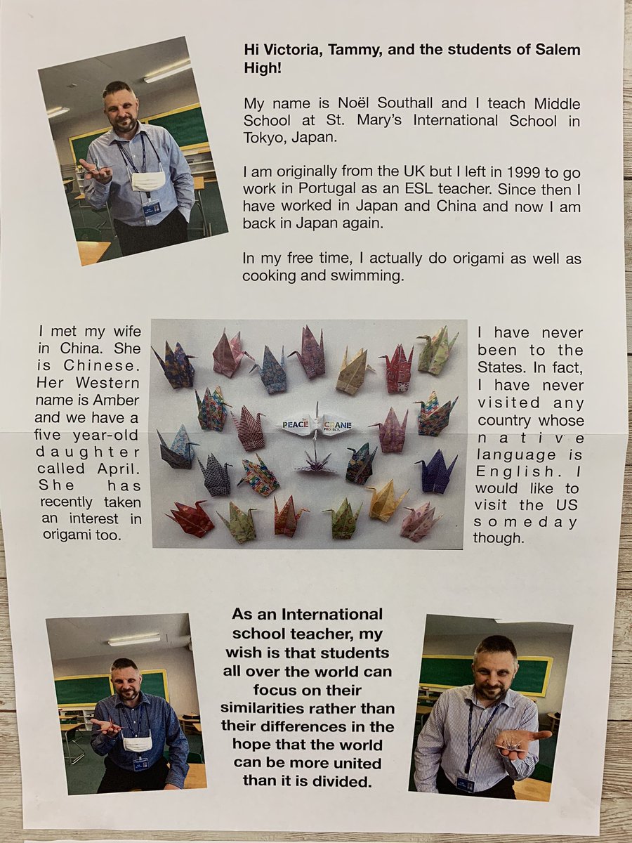 An exchange of paper cranes with students in Tokyo through the <a href="/PeaceCraneProj/">Peace Crane Project</a>.  We opened the package today and reflected on how cool this across-the-world connection feels. 🌎 🕊 <a href="/SalemHSVB/">Salem High School VB</a> <a href="/RheinsmithTammy/">Tammy rheinsmith</a> #Sadako