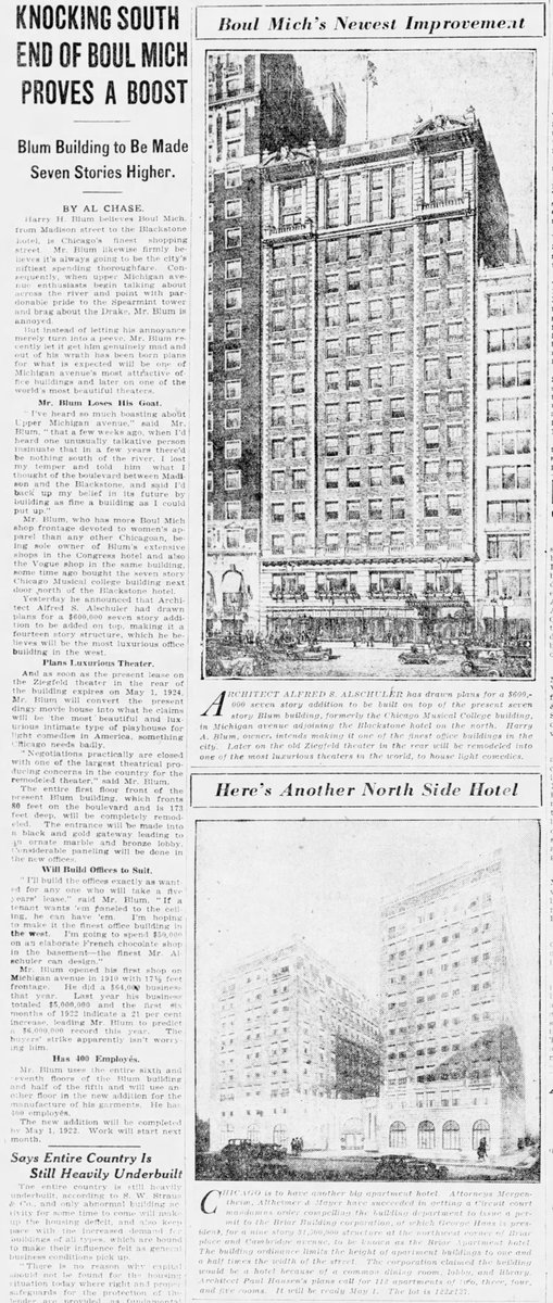In 1922 Alschuler's addition was completed and Harry Blum’s specialty fashion department store, Blum’s Vogue, moved into the building. The upper floors were used for office space and for garment manufacturing.6/11