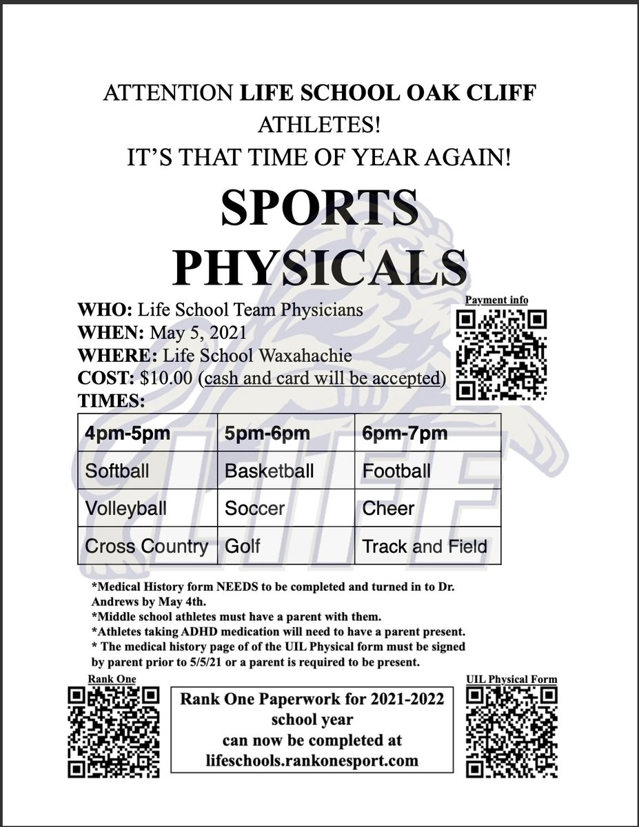 Mustang Athletic Training (@lhswat) on Twitter photo $10 Physicals @ LHSW on May 5th. See Flyer for details. <a href="/lifemustangs/">Life High School Waxahachie</a> <a href="/LSOCAT/">Lion Sports Med</a> <a href="/lifeschools/">Life School™</a> $10 Physicals @ LHSW on May 5th. See Flyer for details. <a href="/lifemustangs/">Life High School Waxahachie</a> <a href="/LSOCAT/">Lion Sports Med</a> <a href="/lifeschools/">Life School™</a>