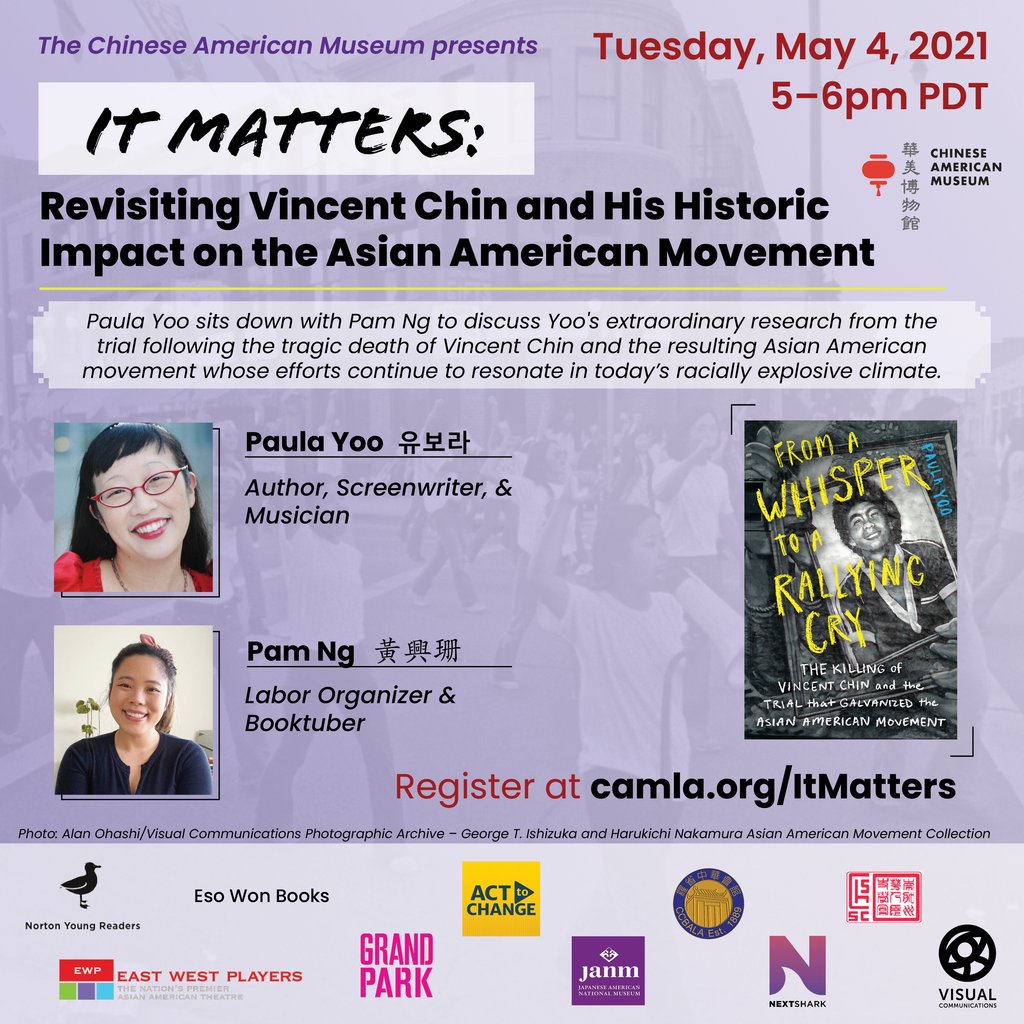 Gloria Molina Grand Park LA (@grandpark_la) on Twitter photo From our friends <a href="/camlaorg/">Chinese American Museum</a>: Sit with Paula Yoo & Pam Ng on TUES 5/4 at 5PM as they discuss Yoo’s timely YA nonfiction book “From a Whisper to a Rallying Cry: The Killing of Vincent Chin and the Trial that Galvanized the Asian American Movement.” Register: camla.org/ItMatters. From our friends <a href="/camlaorg/">Chinese American Museum</a>: Sit with Paula Yoo & Pam Ng on TUES 5/4 at 5PM as they discuss Yoo’s timely YA nonfiction book “From a Whisper to a Rallying Cry: The Killing of Vincent Chin and the Trial that Galvanized the Asian American Movement.” Register: camla.org/ItMatters.