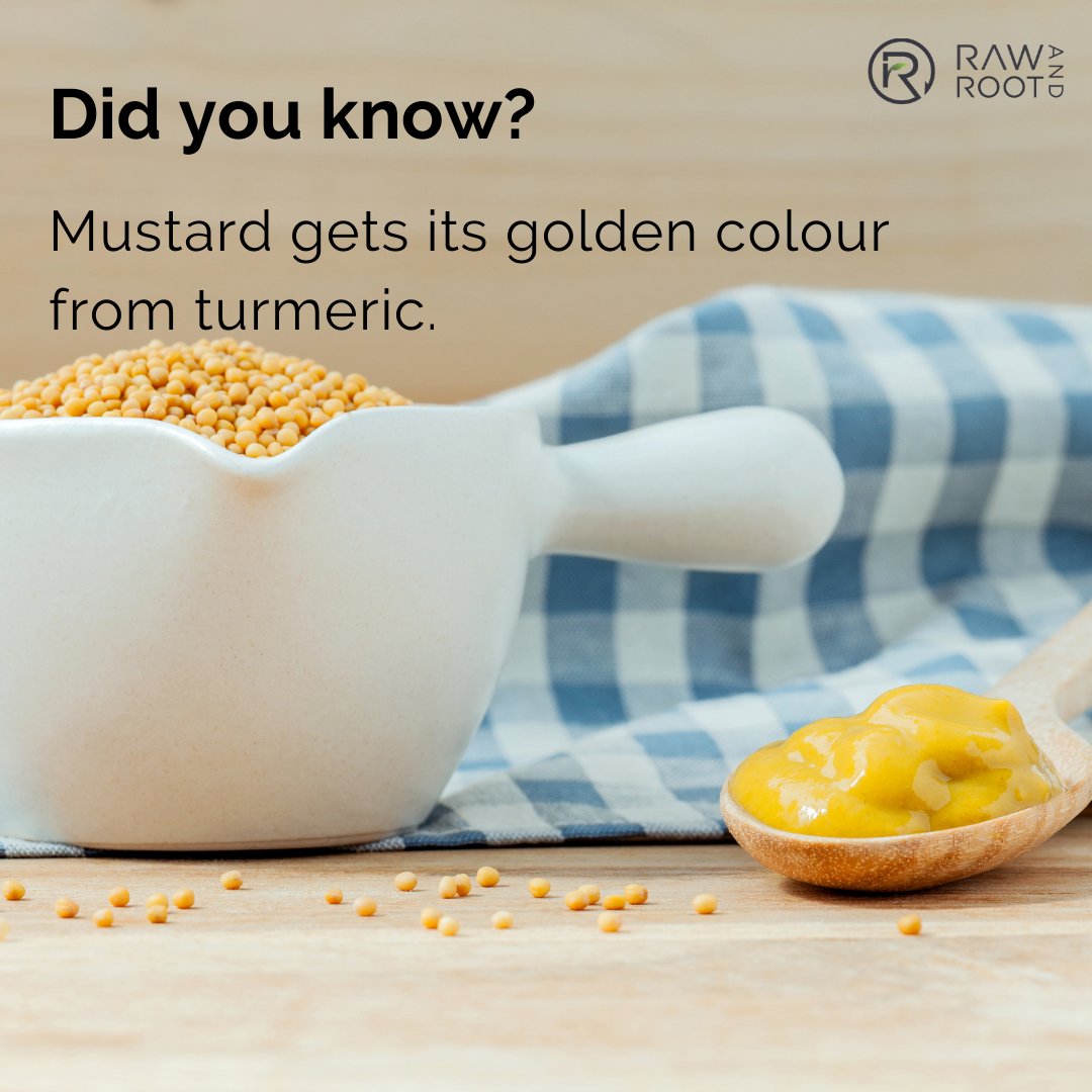 RawAndRoot's tweet image. #Turmeric is used as a coloring agent for prepared mustard! So the next time you buy a mustard bottle at the supermarket, take a closer look at its golden hue...it's the turmeric speaking! 

#turmericfacts #turmericfunfacts