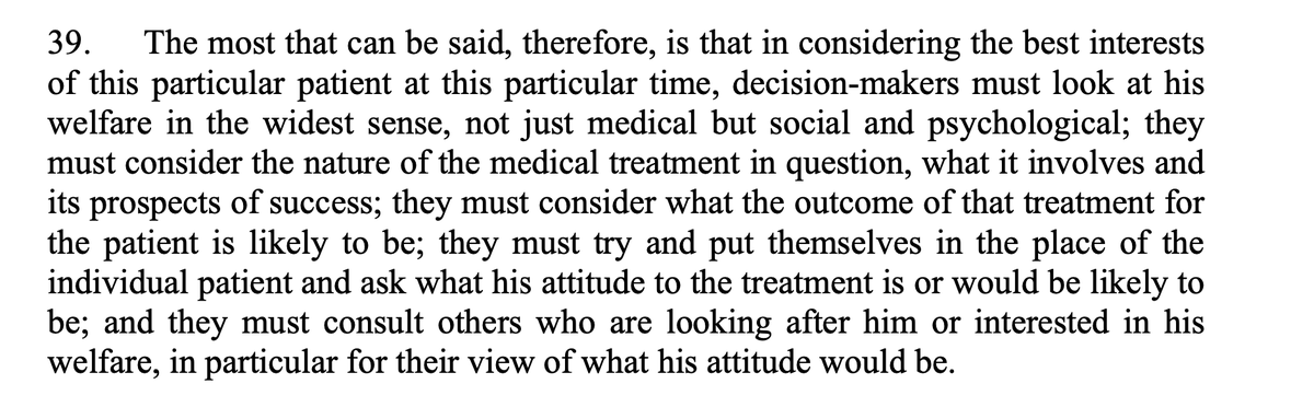 In oral judgment Hayden gave great weight to FA's wishes "expressed unambiguously and consistently".Quoted Baroness Hale in Aintree https://www.supremecourt.uk/cases/uksc-2013-0134.html