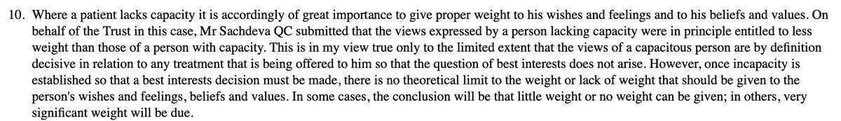 Hayden also read out para 10 from Lord Peter Jackson's decision in the Wye Valley NHS Trust v B case. https://www.bailii.org/ew/cases/EWCOP/2015/60.html