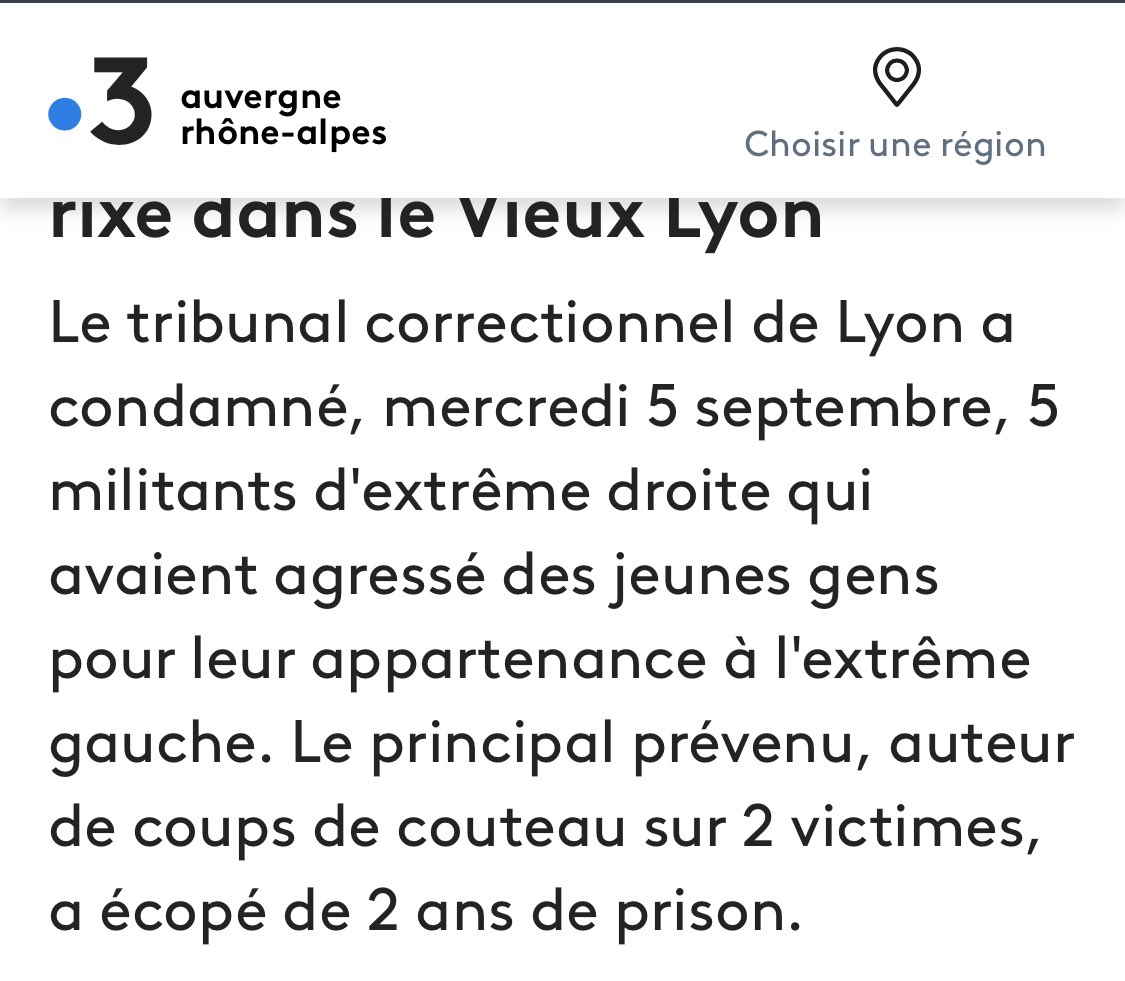 En 2018, à Lyon, des militants d'extrême-droite agressent des jeunes (2 poignardés) venus fêter un anniversaire qu'ils "repèrent" comme de l'extrême-gauche. Heureusement aucun mort. Les agresseurs voulaient "faire du quartier Saint-Jean leur territoire."
