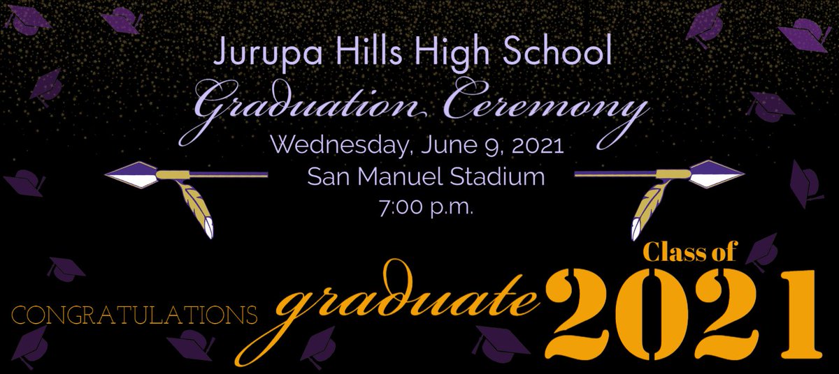 Graduation for the Class of 2021 will take place at San Manuel Stadium in San Bernardino.  JHHS will be graduating at 7 p.m. on June 9th. There will more information forth coming regarding tickets, etc.  #jhillsway <a href="/JHillsAthletics/">JHillsAthletics</a> <a href="/JHHSASB/">JHHS ASB</a> <a href="/JHillsAVID/">Mrs. Kohler</a> <a href="/JHillsLinkCrew/">Jurupa Hills Link Crew</a> <a href="/JHHSMusic/">Jurupa Hills Music</a>
