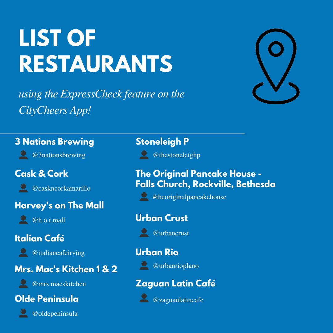 'Where can I use #ExpressCheck?'
📍Here is a list of locations that you can currently use ExpressCheck to checkout with the @CityCheersApp!
. 
. 
. 
Download the app 📲 at these locations TODAY! 
#citycheers #mobilepay #securecheckout #dontwaittopay #contactlesspayment #linkinbio
