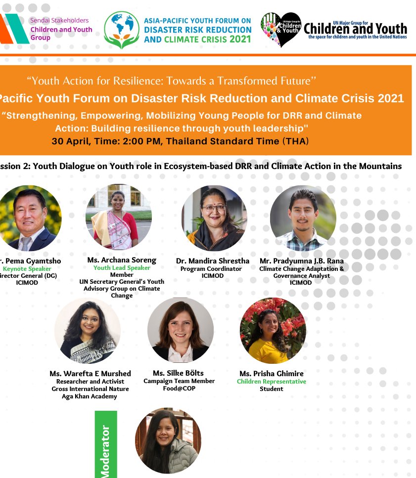 The banner shows speakers at the Asia Pacific Youth Forum on Disaster Risk Reduction and Climate Crisis 2021, including Archana Soreng, a member of Secretary-General's Youth Advisory Group on Climate Change.