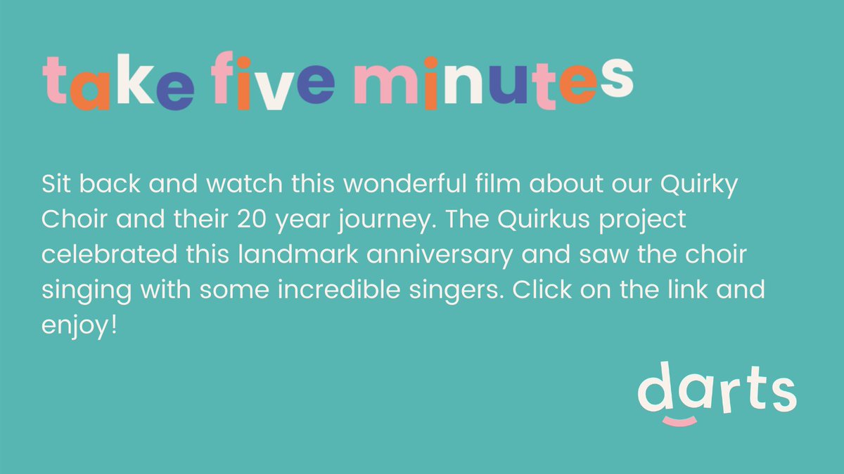 Sit back and watch this wonderful film about our Quirky Choir and their 20 year journey. The Quirkus project celebrated this landmark anniversary and saw the choir singing with some incredible singers. Click here and enjoy! youtu.be/tWy5f8r2hZE <a href="/AgeofCreativity/">Age of Creativity- Now CLOSED</a> #CreativeAgeing