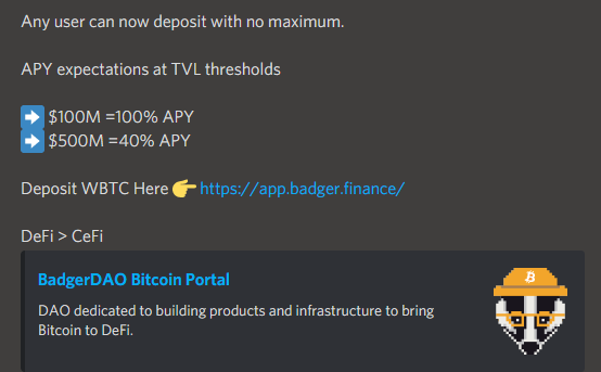 DopamineCapital's tweet photo. Looking for a place to earn interest on your $BTC?  Look no further than @BadgerDAO .  Team continues to innovate.  Excited to see what comes next! https://t.co/3nClWf7QTJ