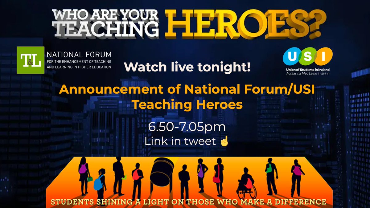 National Forum T&L (@forumtl) on Twitter photo The <a href="/TheUSI/">Union of Students in Ireland</a> #SAAI21 event starts at 6.30 with #TeachingHeroAwards recipients announced closer to 6.50.
Be sure to tune in here➡️ youtube.com/watch?v=Q6KwGZ… The <a href="/TheUSI/">Union of Students in Ireland</a> #SAAI21 event starts at 6.30 with #TeachingHeroAwards recipients announced closer to 6.50.
Be sure to tune in here➡️ youtube.com/watch?v=Q6KwGZ…
