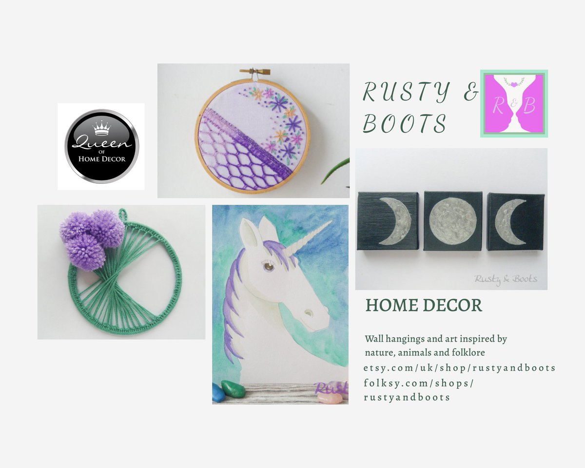 I make wall art inspired by nature, animals and folklore. From illustrations to textile art, you can find something pretty at etsy.com/uk/shop/rustya… #TweetASmallBiz #handmade #homedecorideas