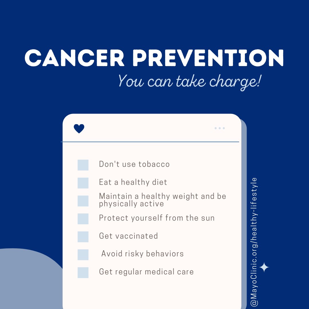 As #CancerControlMonth comes to close, remember, there are ways that you can help prevent cancer! You can take charge by practicing healthy life style changes.