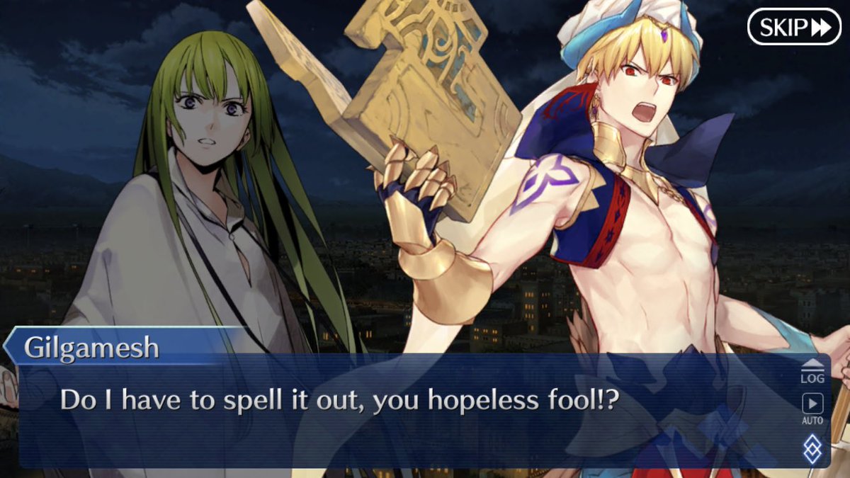 One can tell he is still mourning the death of Enkidu though he try’s to hide it as much as possible not wanting to appear weak when his people are struggling. Gilgamesh however does say to Enkidu’s doppelgänger Kingu words he likely want to say to his friend in life.