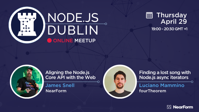 Kicking off in 30 mins! Join us along with <a href="/jasnell/">JMS</a> <a href="/loige/">Luciano Mammino 𝕏 Node.js Design Patterns</a> &amp; <a href="/Cianomaidin/">Cian O’Maidin</a>!

 >> nf.ie/3aRLDsZ 
#nodejs #javascript #opensource