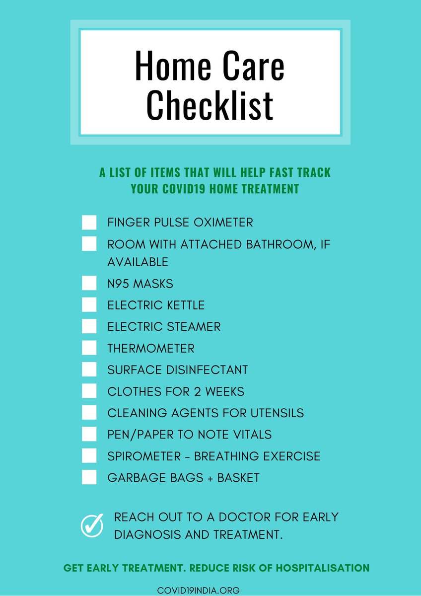 From finger pulse oximeter to N95 masks - being prepared with few essential items can greatly help transition to home treatment.What should you be prepared with as you start home treatment? Here is a handy checklist.4/8