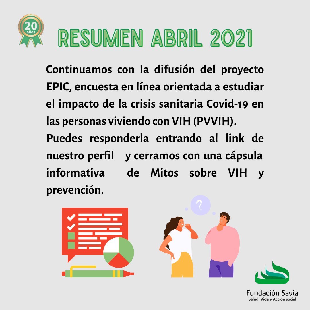 📣Compartimos el resumen de lo que se vivió durante el mes de abril en Fundación Savia 🙌
#FundaciónSavia #SomosPrevención
#VIH #SIDA #ESI