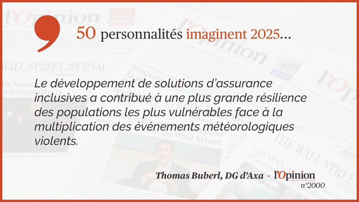 N°2000  50 personnalités imaginent 2025...La «finance verte» est aujourd’hui devenue la norme, raconte  @thomasbuberl ( @AXA).   https://www.lopinion.fr/edition/economie/thomas-buberl-en-2025-solutions-mesure-couvrent-plus-efficacement-242866