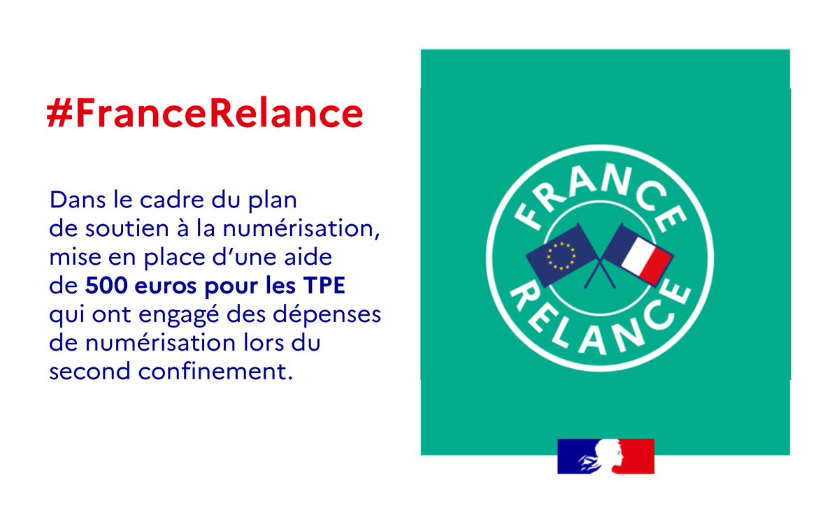#FranceRelance 
💻Le #ChequeFranceNum de 500€ pour favoriser la numérisation des #TPE est :
✅prolongé jusqu’au 30 juin 2021 
✅élargit aux entreprises de - 11 salariés, tout secteur confondu
➡️ 82 TPE/PME marnaises en ont bénéficié
En savoir ➕ : marne.gouv.fr/Politiques-pub…