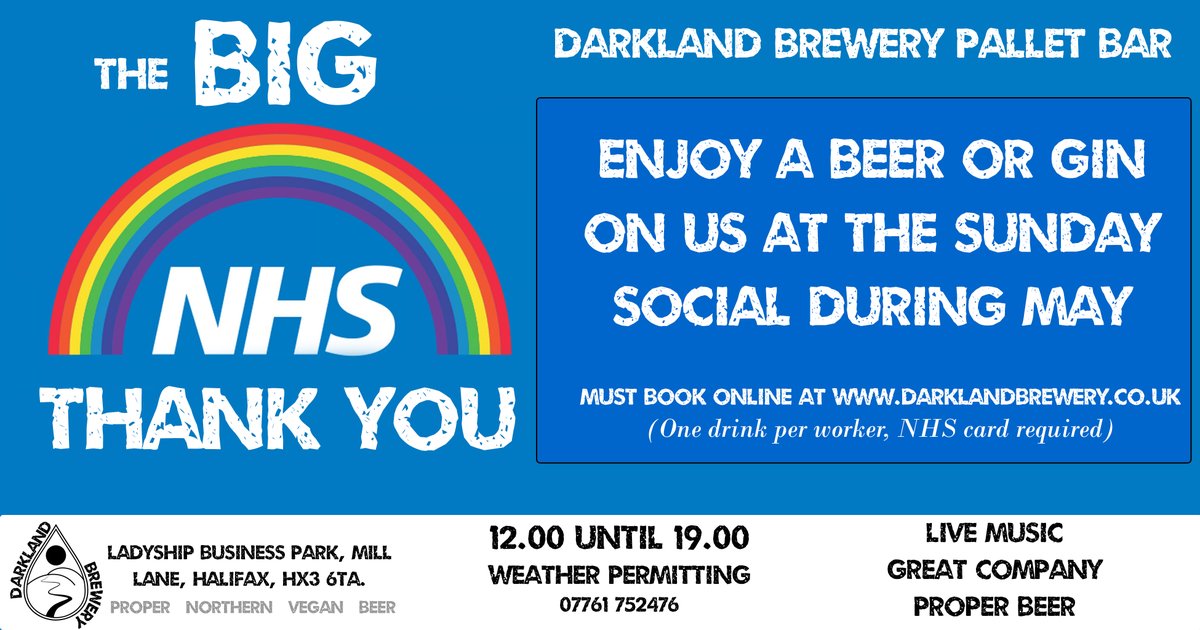 Sunday Social at The Pallet Bar, don't forget it's a bank holiday!

A BIG thank you to all NHS workers through May!

#halifaxbestkeptsecret