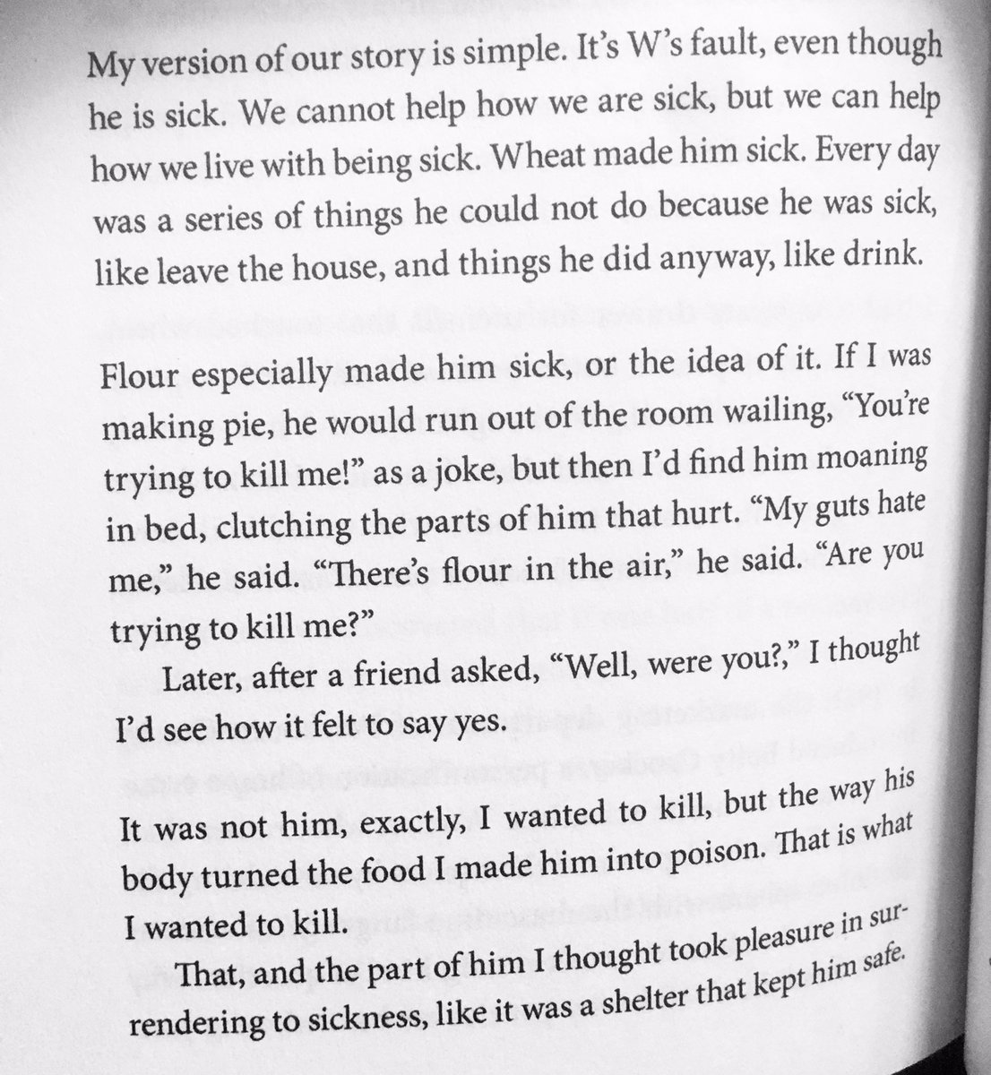 OK Google books says this passage is in the finished book, so here it is. Personally, I hate this. I really really hate this. The constant blaming, the wondering how it would feel to say she was trying to kill him.