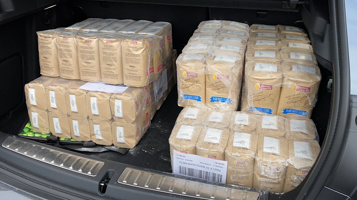 A huge thank you to <a href="/Tesco/">Tesco</a> for 120 bags of flour. The plain flour is now with our fabulous friends at Potter’s Pies. The self-raising will be ready for our families in the morning. Hope that our families <a href="/wild_bank/">The Wild Bank</a> will make delicious cakes and buns over this long weekend! 🍰🧁