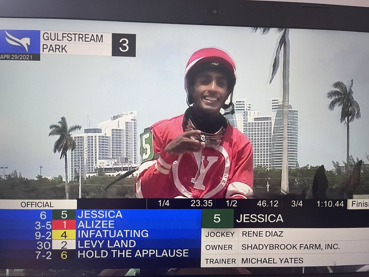 1era Victoria para  el aprendiz venezolano  René Díaz en el hipódromo de Gulfstream Park!! Q continúen los éxitos y las victorias!!