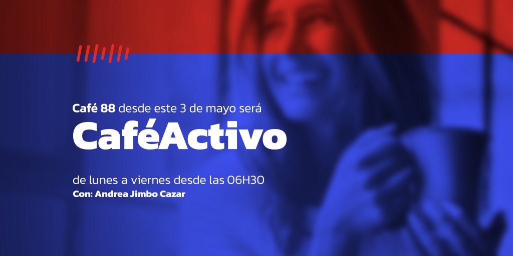 Desde este lunes 3 de mayo 🗓 el Café de la mañana empieza más temprano. 

Desde las 6:30, de lunes a viernes, te invitamos a escuchar #CaféActivo ☕️🎧 con Andrea Jimbo Cazar. 

#Radioactiva