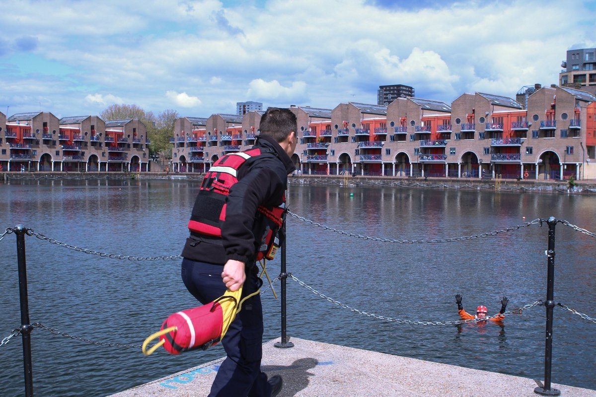 London Fire Brigade officers doing a test exercise with the Emergency Throwline.