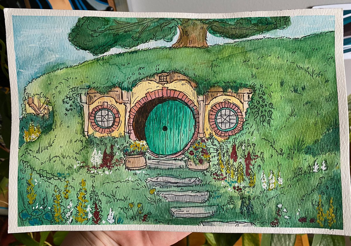 Can’t believe I never posted this!! Here’s Bag End, painted with watercolour :)
 #lotr #hobbithole #LordOfTheRings