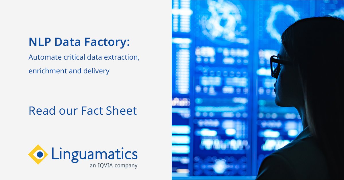 Linguamatics's tweet photo. The #NLPDataFactory accurately surfaces and normalizes features of interest at scale, in an automated, robust and easily configurable pipeline. Read our Fact Sheet for more information on the Natural Language Processing (#NLProc) Data Factory offering: https://t.co/52wNwcRPLD https://t.co/prMRt2fMcC
