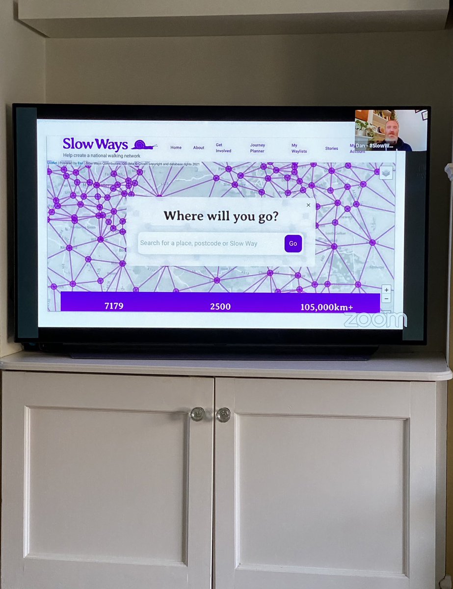 marksafier's tweet photo. @SlowWaysUK Watching live on YouTube via my tv and looking at the Q&amp;A on Zoom on my mobile tonight’s Briefing Webinar: How to survey Slow Ways walking routes #slowways https://t.co/bD3AeN57Hv