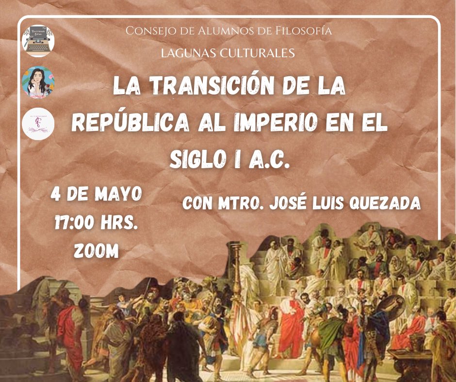 ConsejoFilosUP's tweet photo. La siguiente semana tenemos una sesión de lagunas culturales con el Mtro. Quezada 🙀 Hablaremos del contexto de la transición de la república al imperio 💭🙌🏼 ¡Ahí nos vemos! 🤩 https://t.co/vJxYR0rf1p