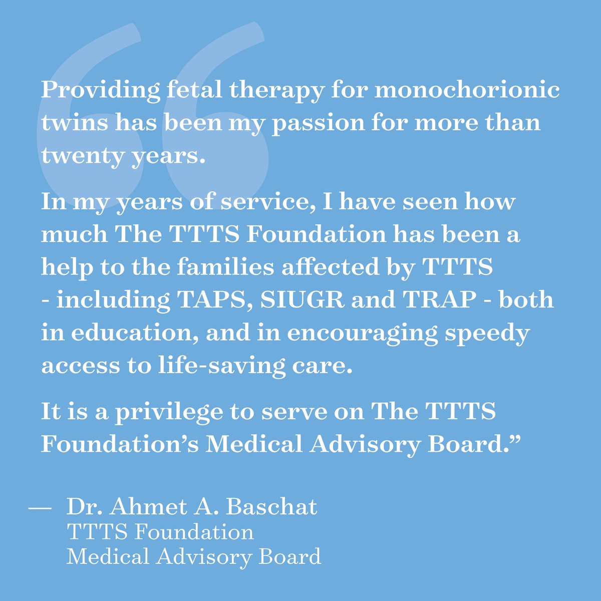 Meet The TTTS Foundation’s Medical Advisory Board Introducing Dr. Ahmet A. Baschat Director, Johns Hopkins Center for Fetal Therapy #TTTS #tttsfoundation #fetaltherapy #fetalsurgery #fetalmedicine #placenta #twintotwintransfusionsyndrome #siugr #twinanemiapolycythemiasequence