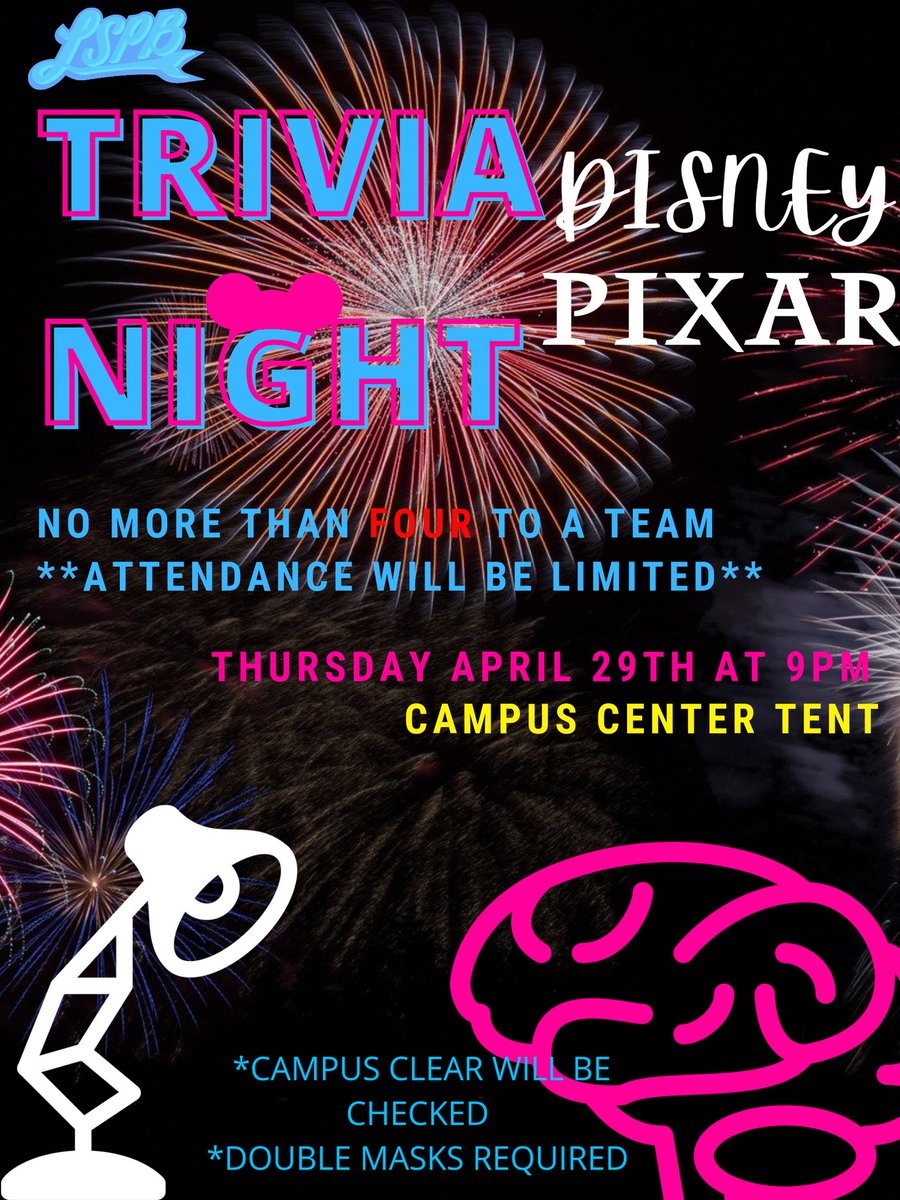 LSPB_OFFICIAL's tweet photo. Trivia tonight will be in James Commons due to rain! https://t.co/2EoTmIbDrJ
